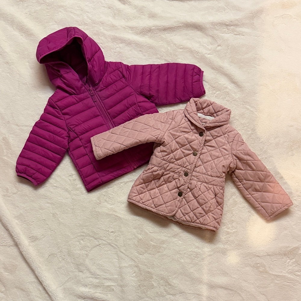 C&C California Kids Puffer Jacket in Magenta and Blush Pink